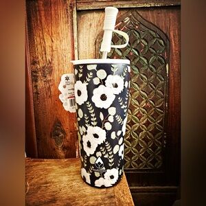 Asian Floral Steel Tumbler with Straw